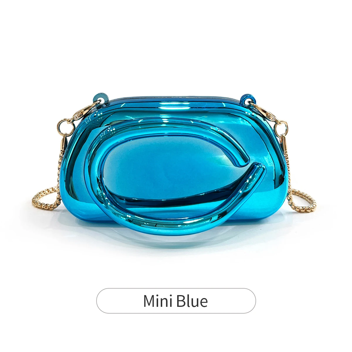 Mini torebka wieczorowa box clutch ze złotym zapięciem i łańcuszkiem Niebieski