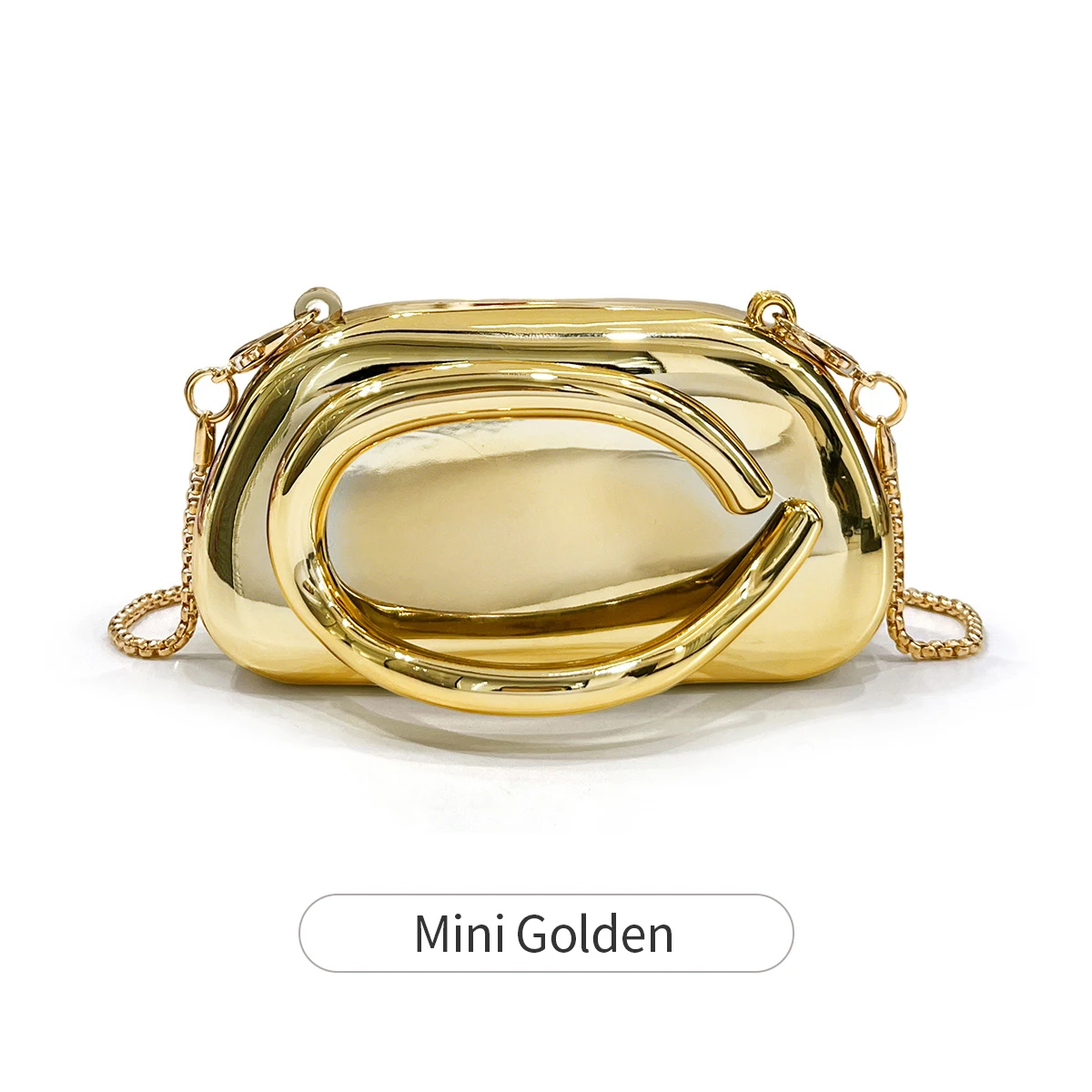 Mini torebka wieczorowa box clutch ze złotym zapięciem i łańcuszkiem Złoty