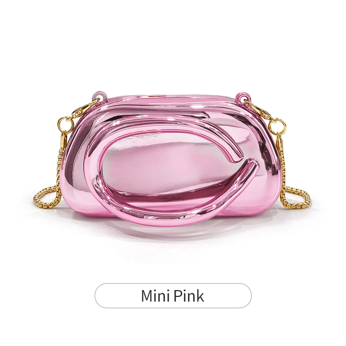 Mini torebka wieczorowa box clutch ze złotym zapięciem i łańcuszkiem Różowy