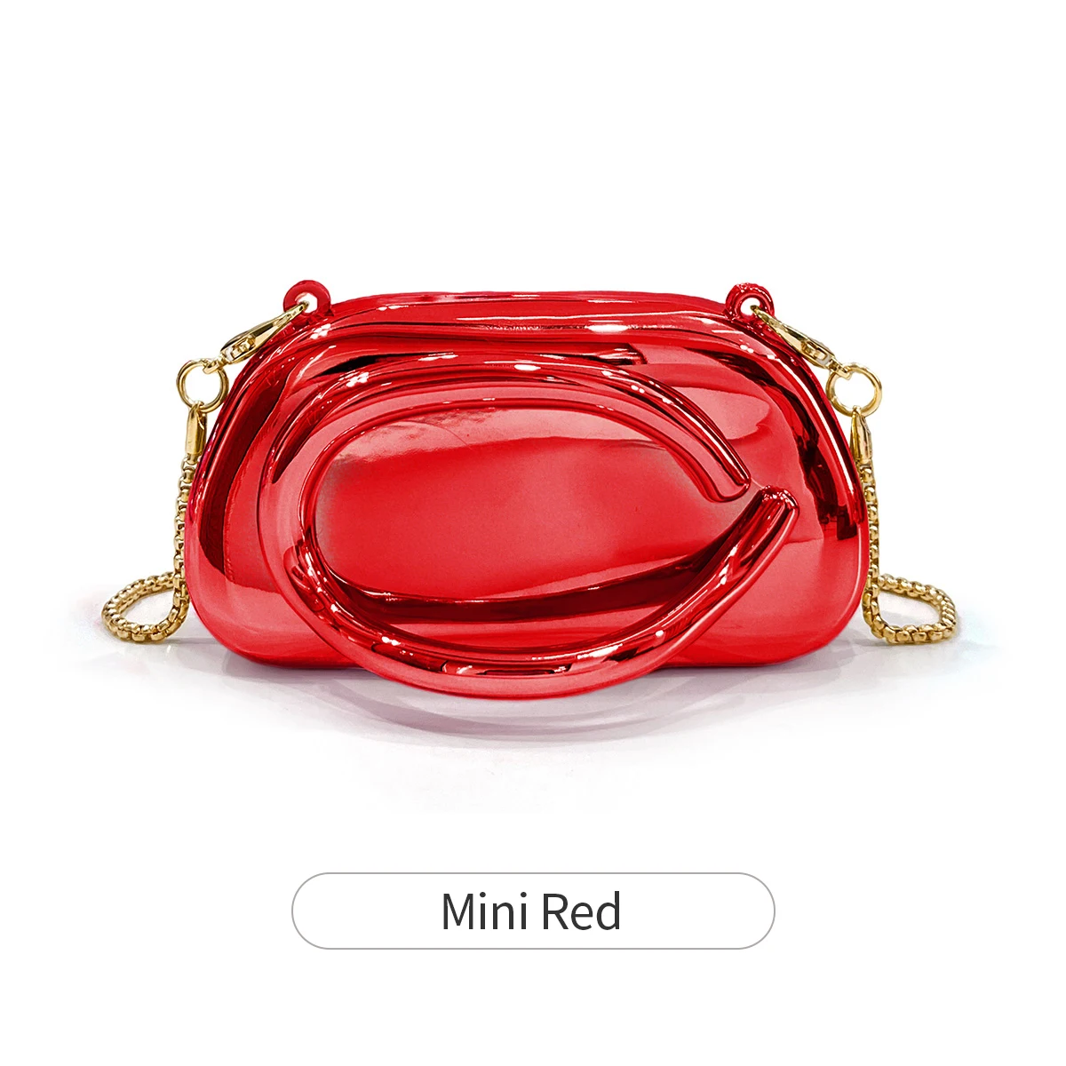 Mini torebka wieczorowa box clutch ze złotym zapięciem i łańcuszkiem Czerwony