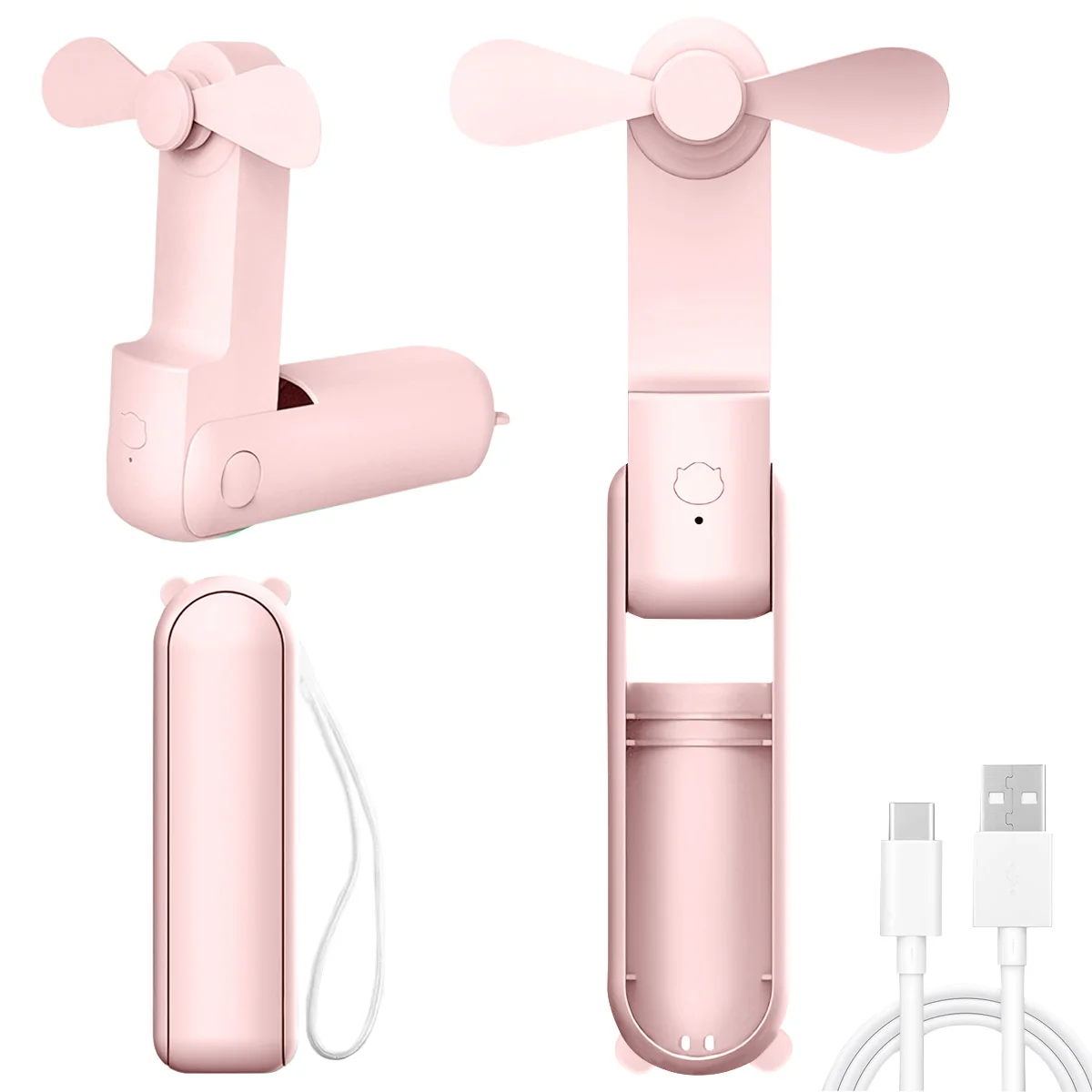 Mini wiatraczek ręczny składany USB 500 mAh Różowy