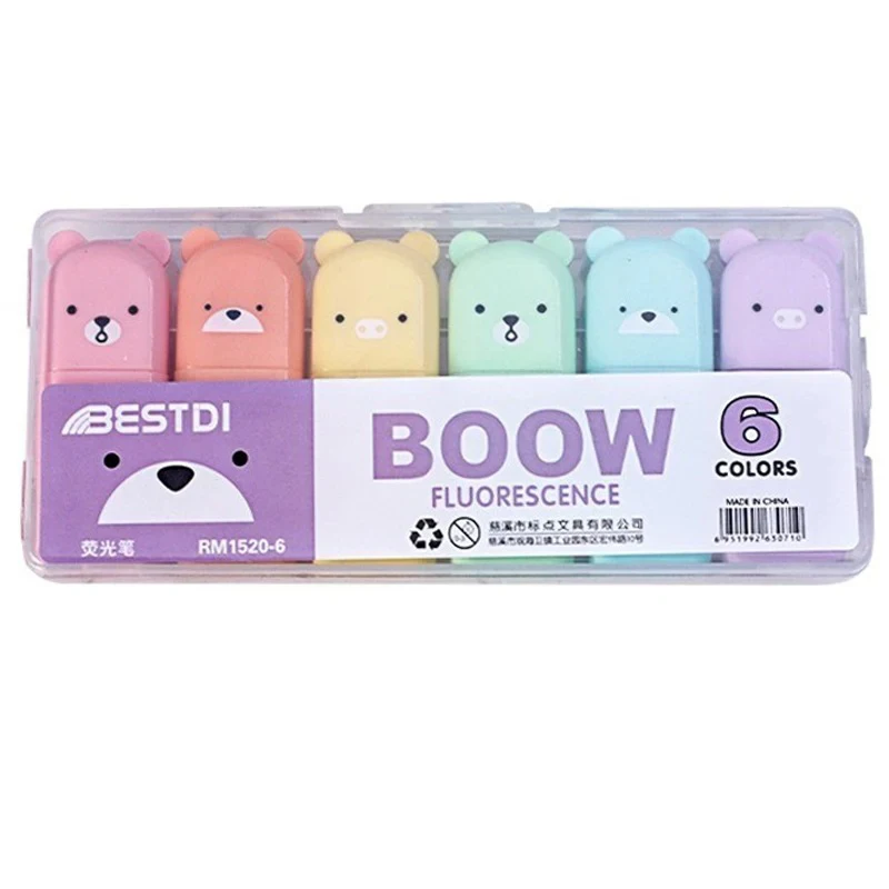 Mini zakreślacze Kawaii pastelowe, 6 kolorów Czerwony