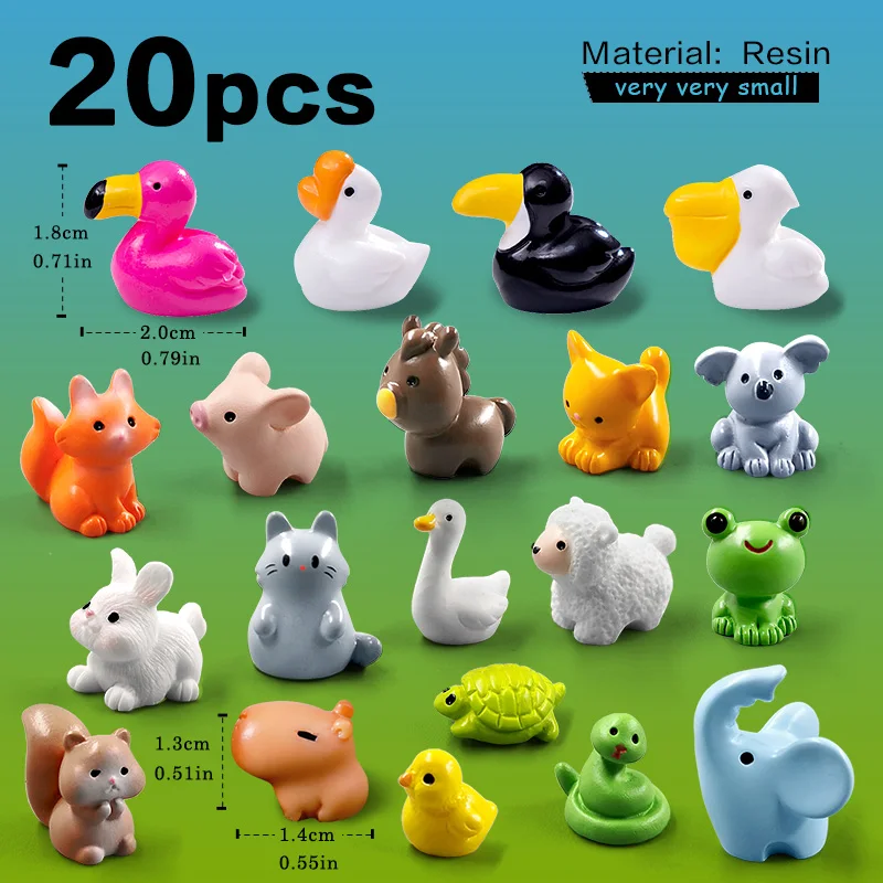 Zestaw 20 miniaturowych figurek zwierząt do ogrodu Jasnoszary