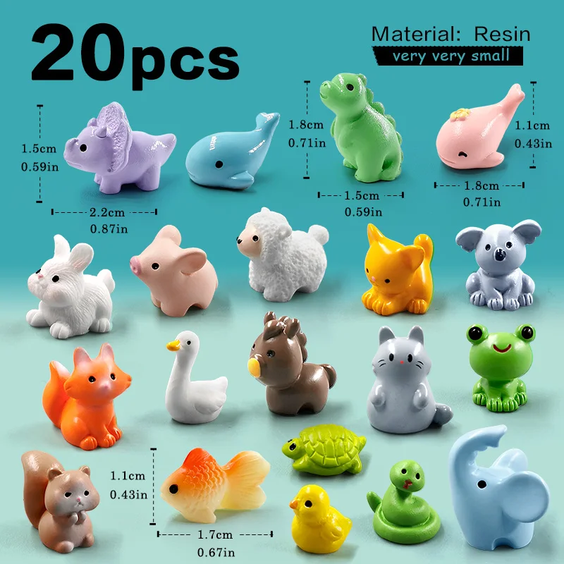 Zestaw 20 miniaturowych figurek zwierząt do ogrodu Jasnozielony