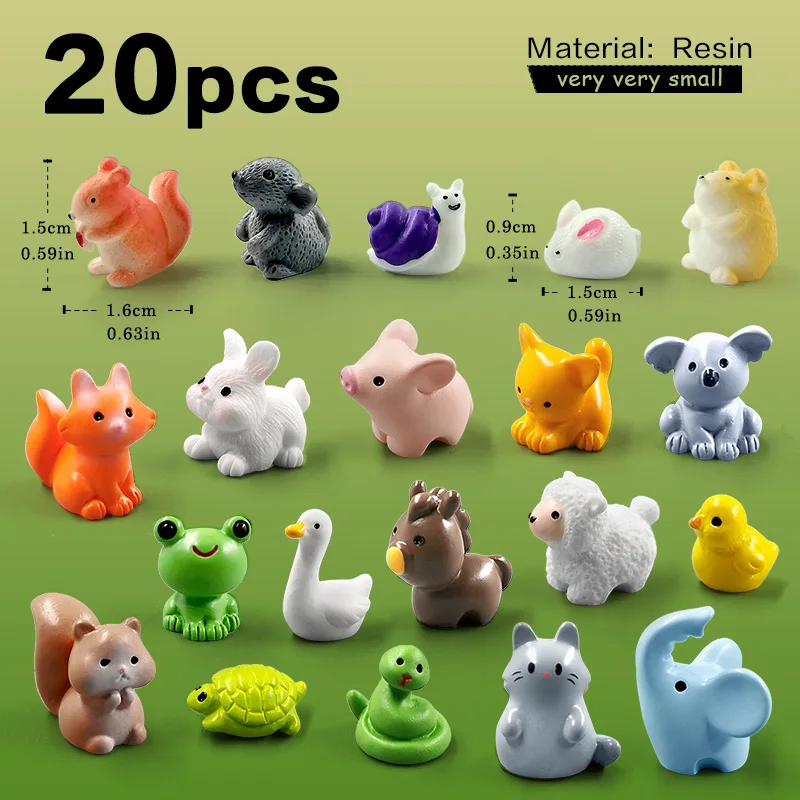 Zestaw 20 miniaturowych figurek zwierząt do ogrodu Jasnożółty