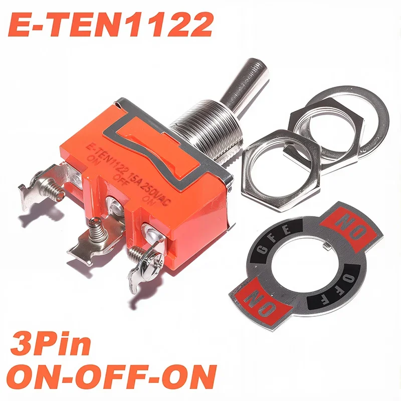 Miniaturowy przełącznik kołyskowy 250V 15A - zestaw 5 sztuk 1122 on off on