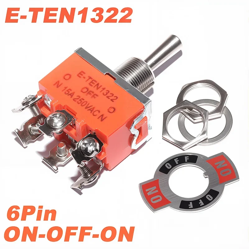 Miniaturowy przełącznik kołyskowy 250V 15A - zestaw 5 sztuk 1322 on off on