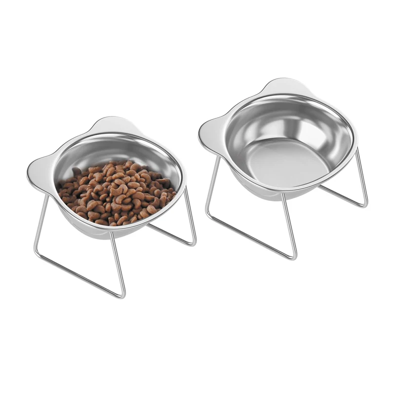 Miska dla kota ze stali nierdzewnej - podwyższona, ukośna 2PCS