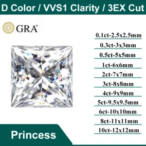Moissanit syntetyczny luźny kamień z certyfikatem GRA Princess cut