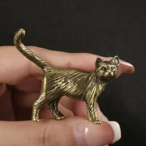 Mosiężna figurka kota z długim ogonem - retro Jasnoszary