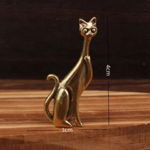 Mosiężna miniaturowa figurka kotka na biurko Brązowy