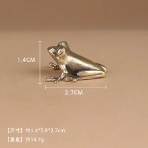 Mosiężna miniaturowa żabka – figurka dekoracyjna na biurko Jasnoszary