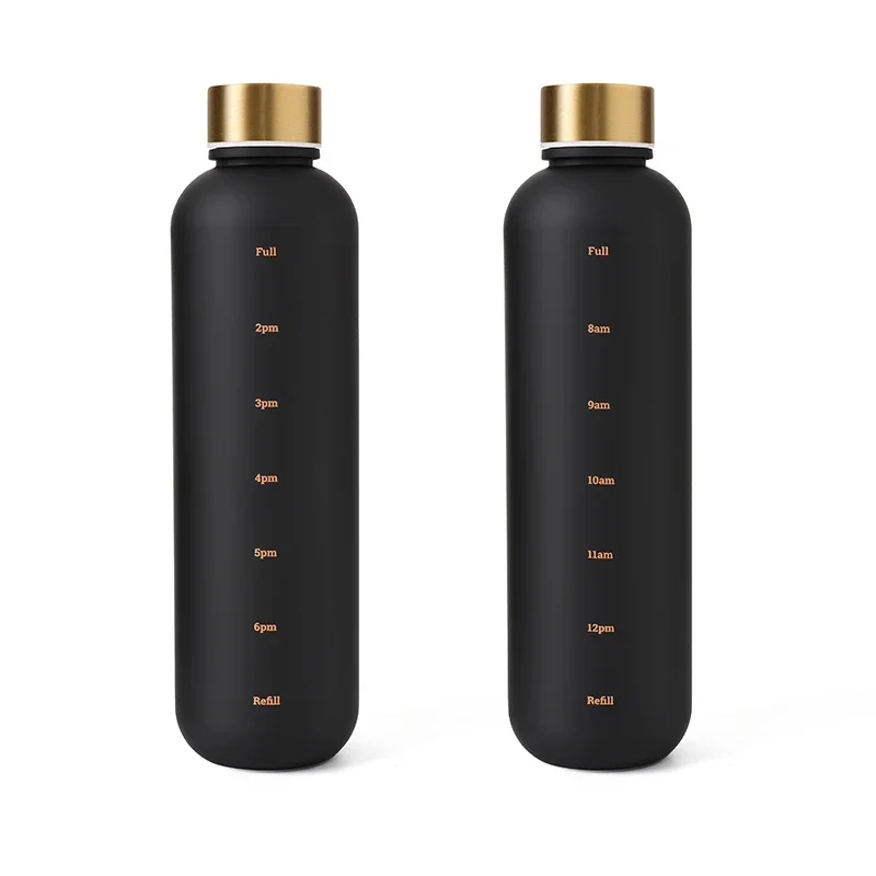 Motywacyjna butelka fitness 1000 ml ze znacznikiem czasu BPA-free Czarny