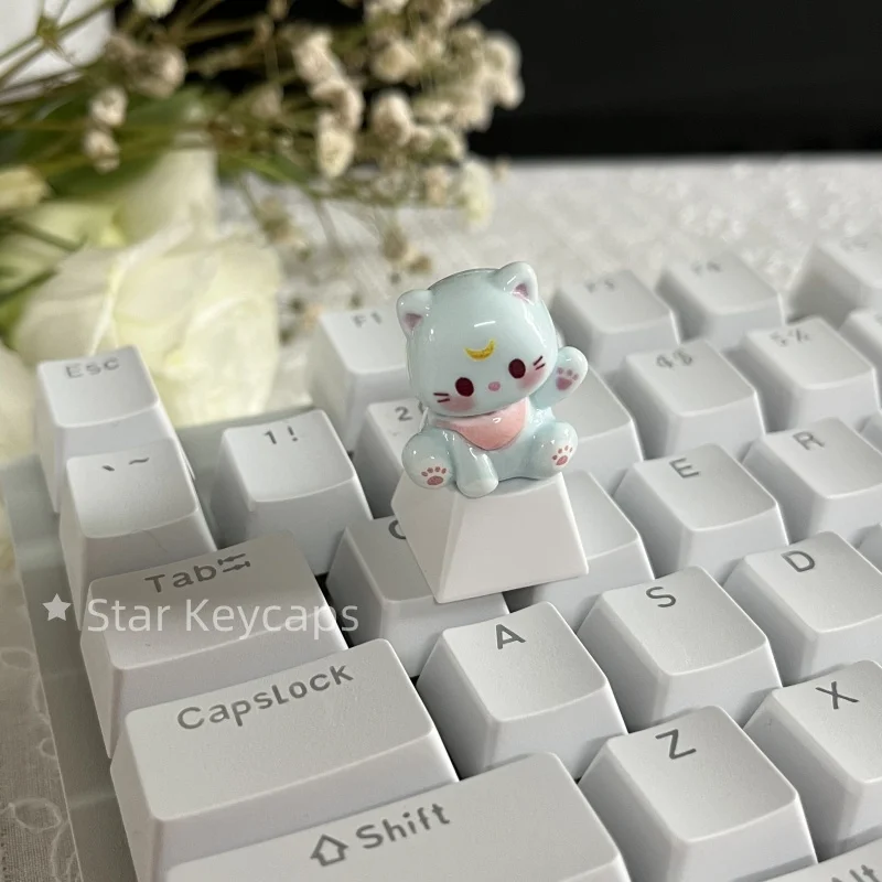 Nakładka ESC falujący kot 3D do klawiatury mechanicznej Cherry MX Cyjan