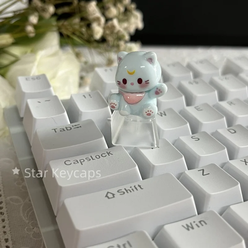 Nakładka ESC falujący kot 3D do klawiatury mechanicznej Cherry MX Niebieski