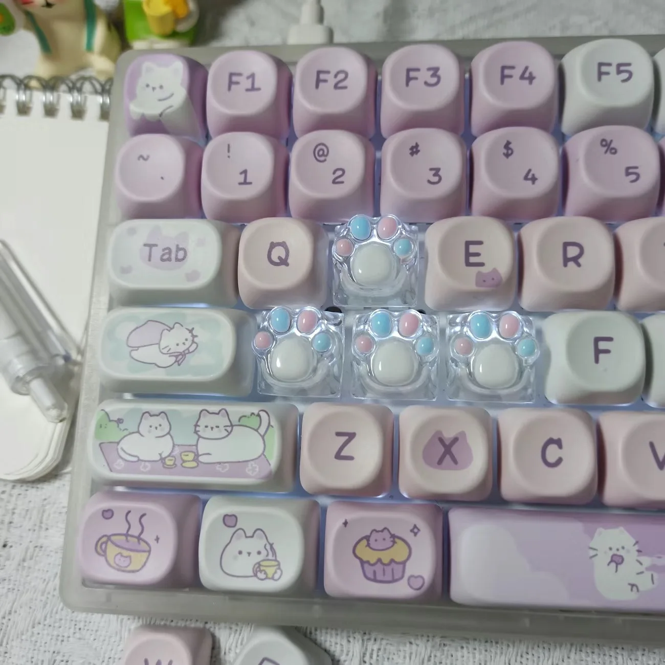 Nakładki keycap kocia łapa żywica świecące do klawiatury mechanicznej MX Niebieski