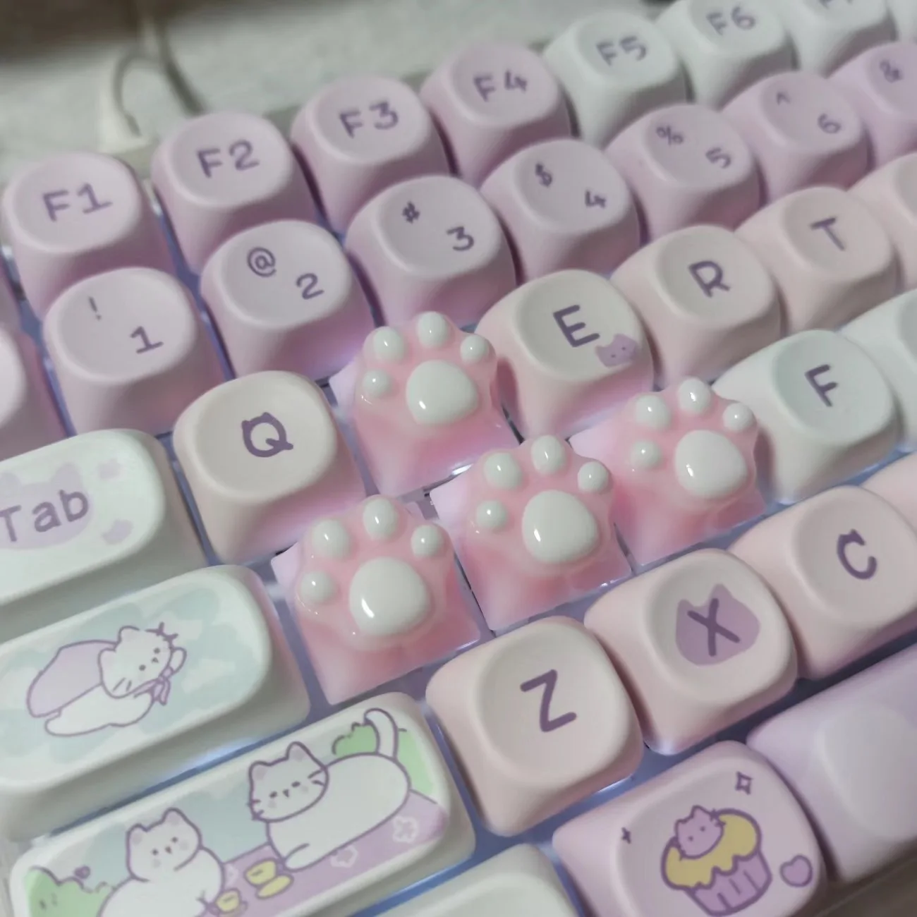 Nakładki keycap kocia łapa żywica świecące do klawiatury mechanicznej MX Szary