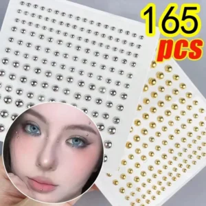 Naklejki imitujące piercing nosa, brwi i ust — zestaw 165 szt. Srebrny