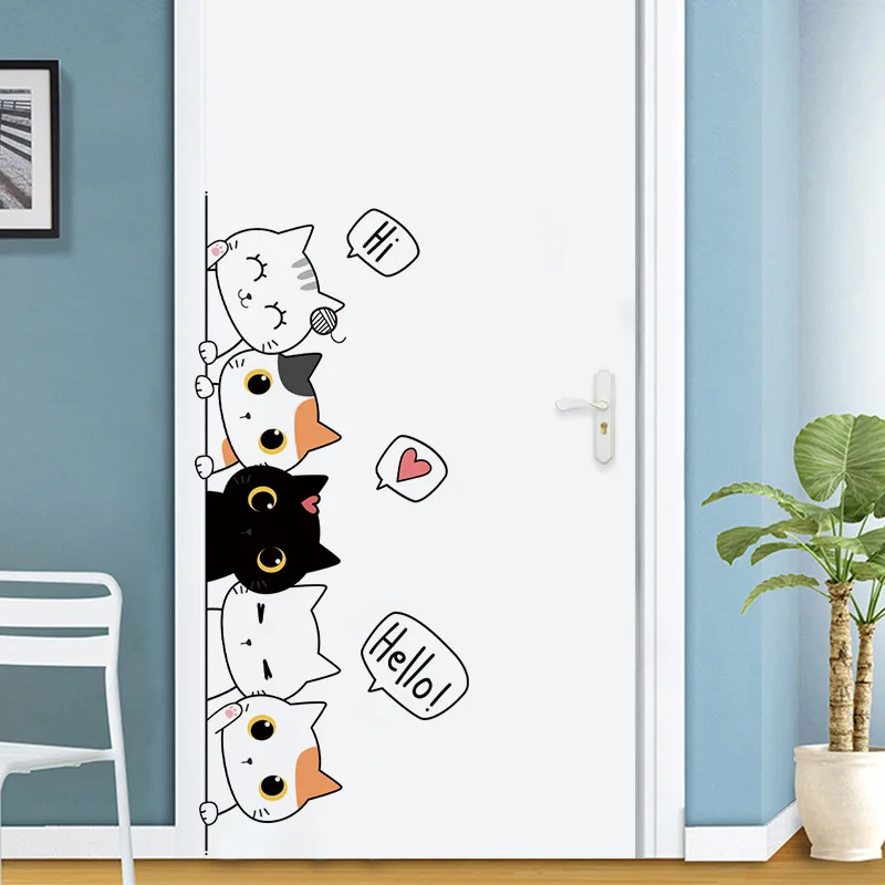 Naklejki na drzwi szafy z uroczym kotem cartoon Biały