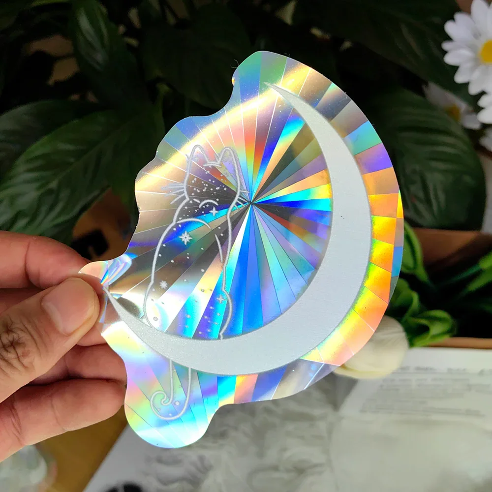 Naklejki na okno 3D tęczowy łapacz słońca kot i niedźwiedź Zielony fluorescencyjny