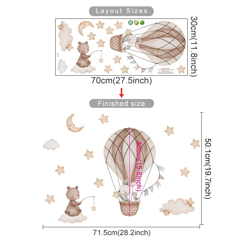 Naklejki ścienne balon i zwierzątka do pokoju dziecięcego Czarny