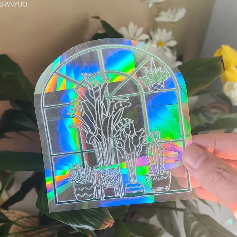 Naklejki sun catcher kot i ćma - tęczowe pryzmaty na szybę Czerwona róża