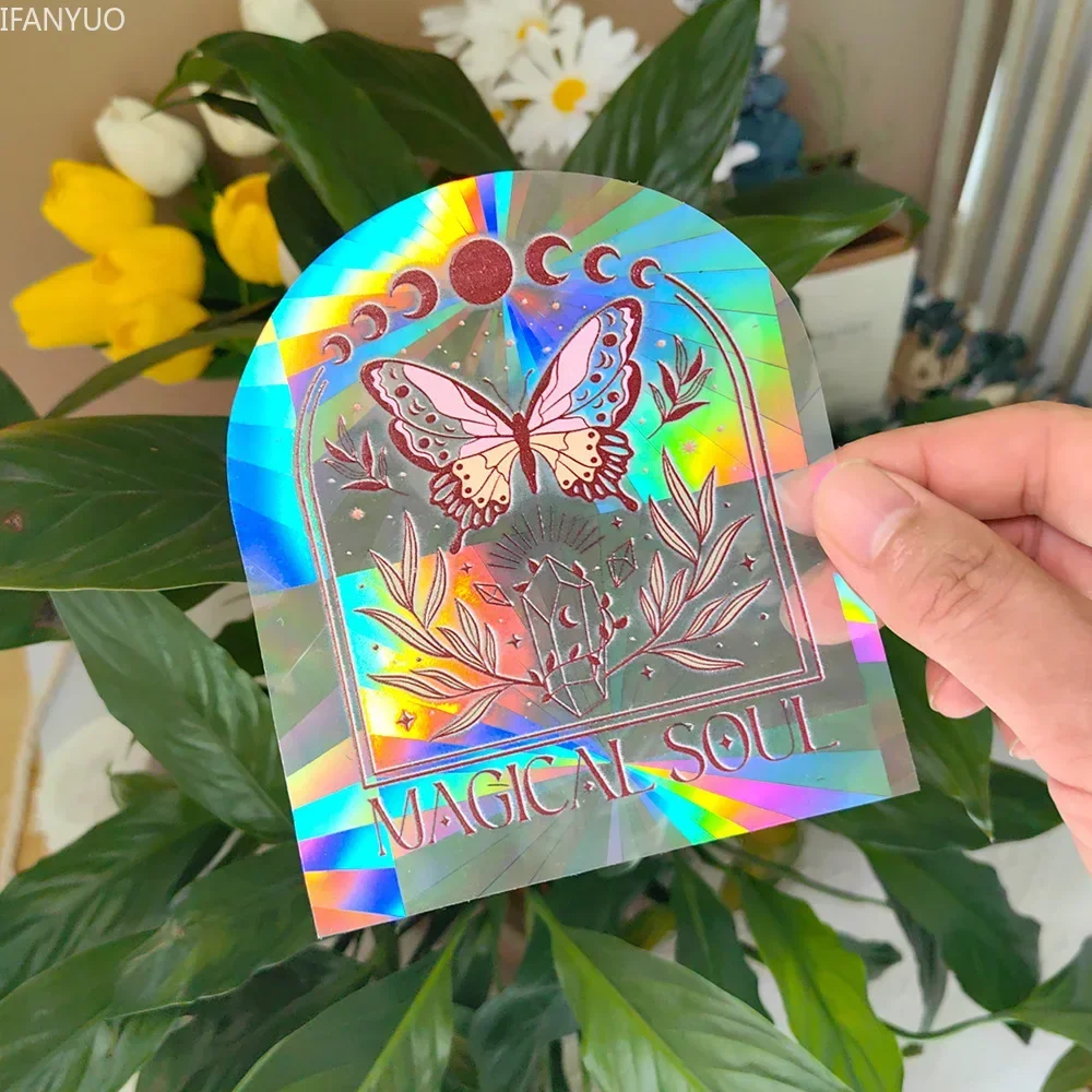 Naklejki sun catcher kot i ćma - tęczowe pryzmaty na szybę Pomarańczowy