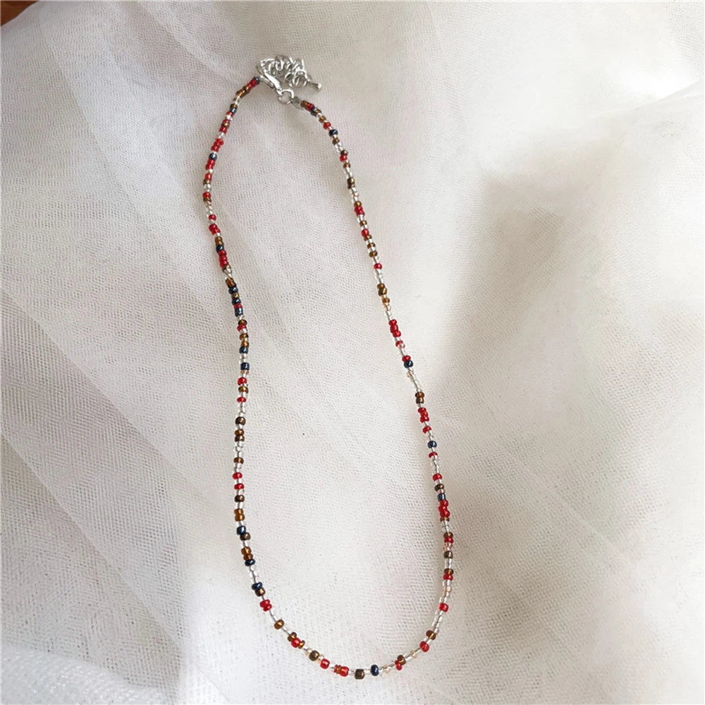 Naszyjnik choker boho z kolorowych koralików dla kobiet Czerwony