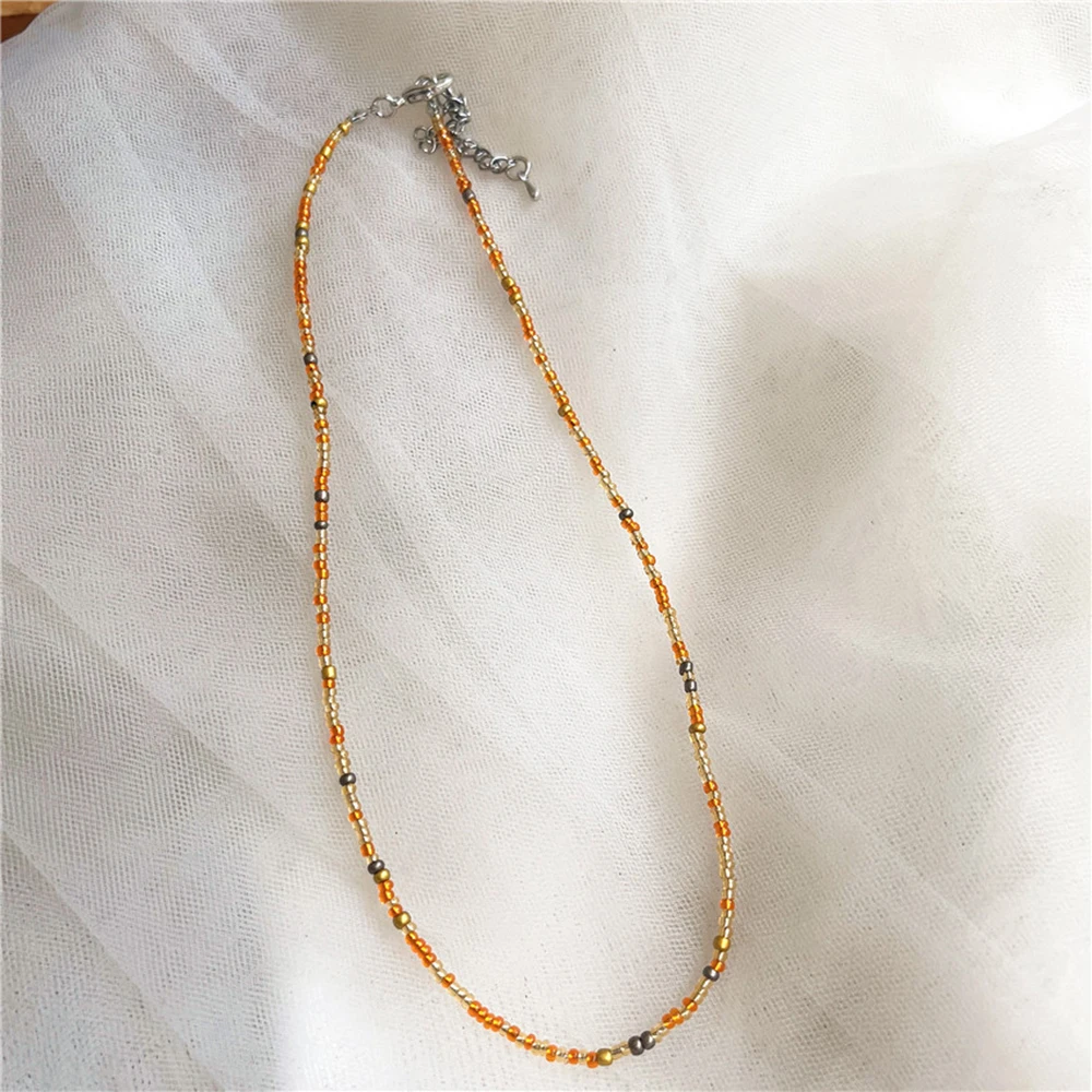 Naszyjnik choker boho z kolorowych koralików dla kobiet Pomarańczowy