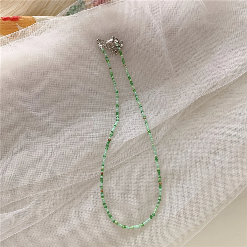 Naszyjnik choker boho z kolorowych koralików dla kobiet Zielony