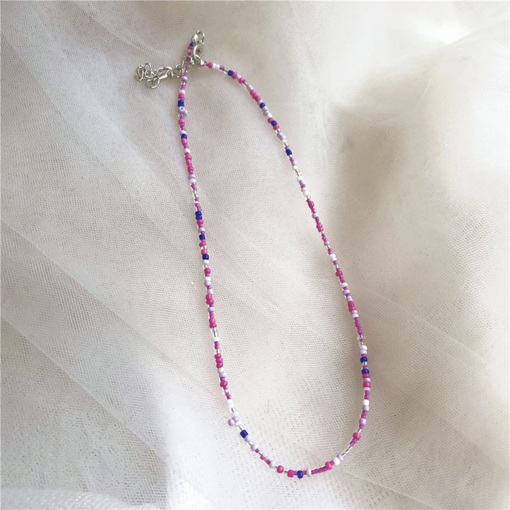 Naszyjnik choker boho z kolorowych koralików dla kobiet Fioletowy
