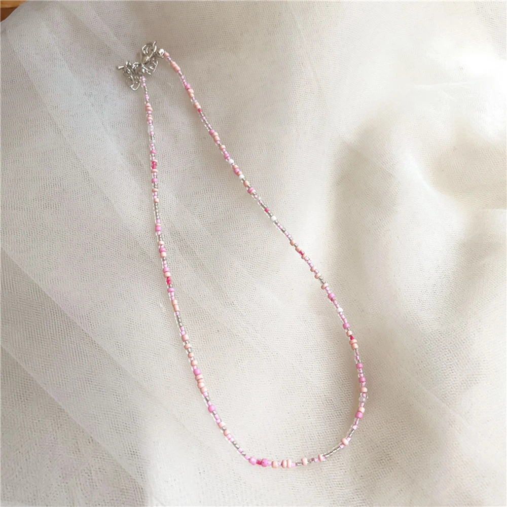 Naszyjnik choker boho z kolorowych koralików dla kobiet N14 pink2