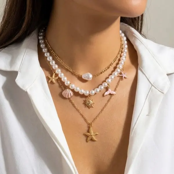 Naszyjnik choker ceramiczny z rybami i rozgwiazdami plażowy Nc26y0134 1