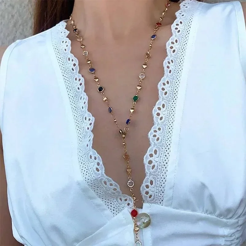 Naszyjnik choker z cyrkoniami i długim frędzlem 77588
