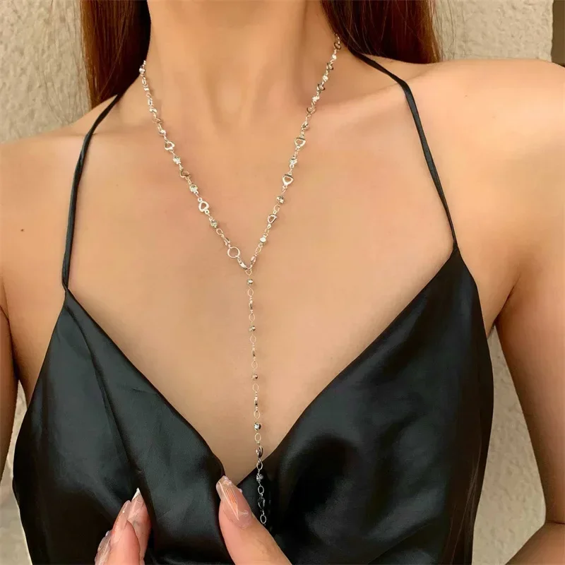 Naszyjnik choker z cyrkoniami i długim frędzlem 77589