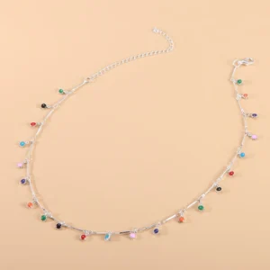 Naszyjnik choker z frędzlami w kolorach cukierkowych Hzs 117 srebrny