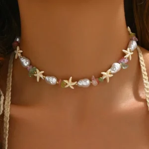Naszyjnik choker z koralików z rozgwiazdą i perłą Style 6