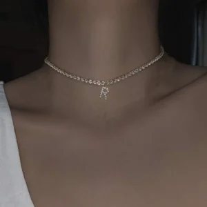 Naszyjnik choker z literą i kryształkami ze stali nierdzewnej Złoto