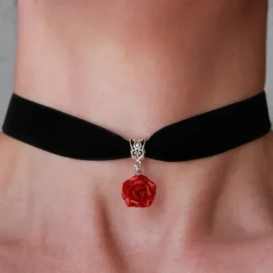 Naszyjnik choker z żywicy z czerwoną różą 1liushumeigui