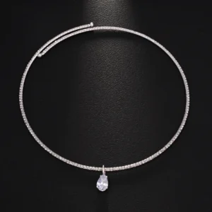 Naszyjnik choker z wisiorkiem kropla z cyrkonią Srebrny
