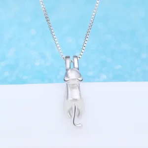 Naszyjnik choker z kotem srebro 925 vintage Biały