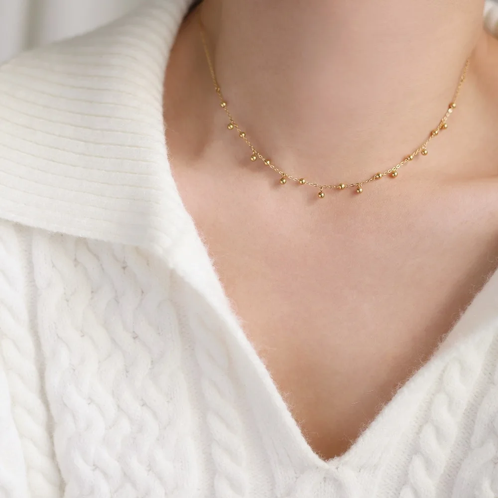 Naszyjnik podwójny ze stali ze złoceniem i cyrkonią Tiny bead necklace