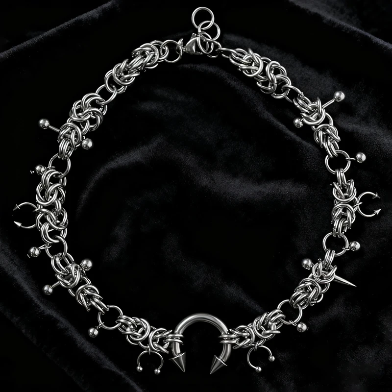 Naszyjnik Punk ze Stali Nierdzewnej Podkowa Gotycki Choker A