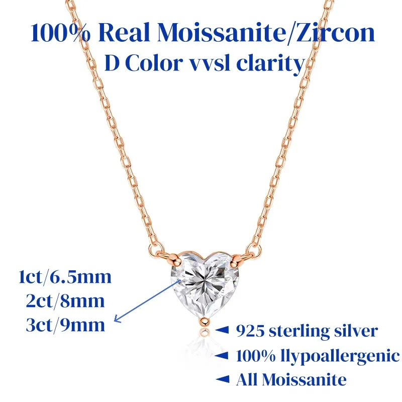 Naszyjnik z sercem moissanite na srebrze 925 Różowy
