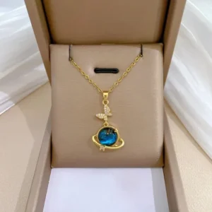 Naszyjnik ze stali tytanowej z motywem planet i gwiazd Necklace b