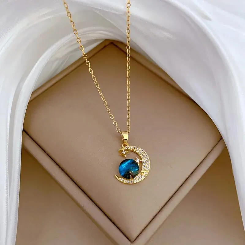 Naszyjnik ze stali tytanowej z motywem planet i gwiazd Necklace c