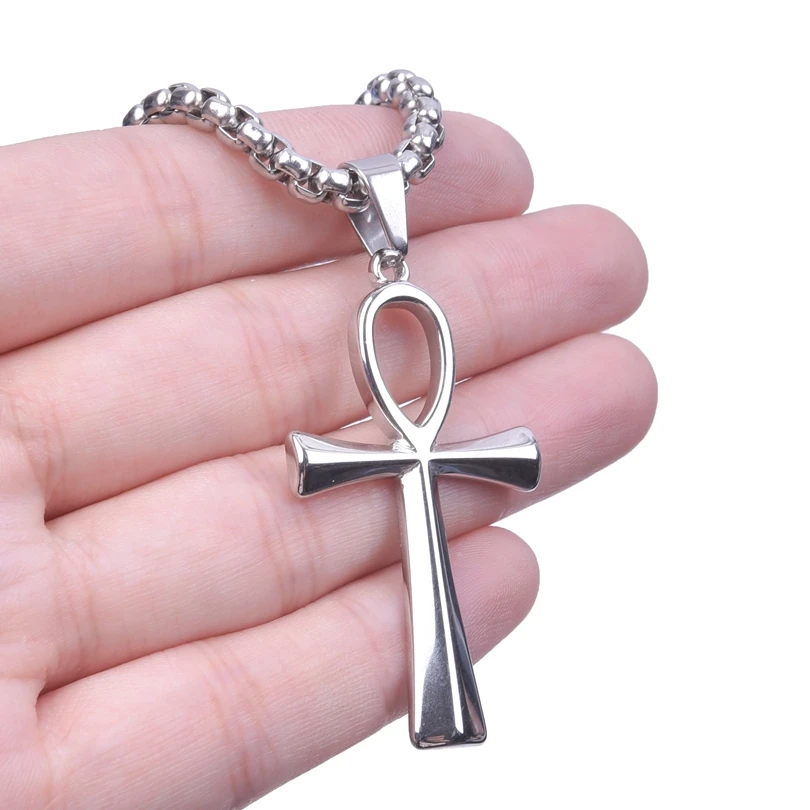 Naszyjnik ze stali z wisiorkiem krzyż Ankh, łańcuszek unisex S1152 s