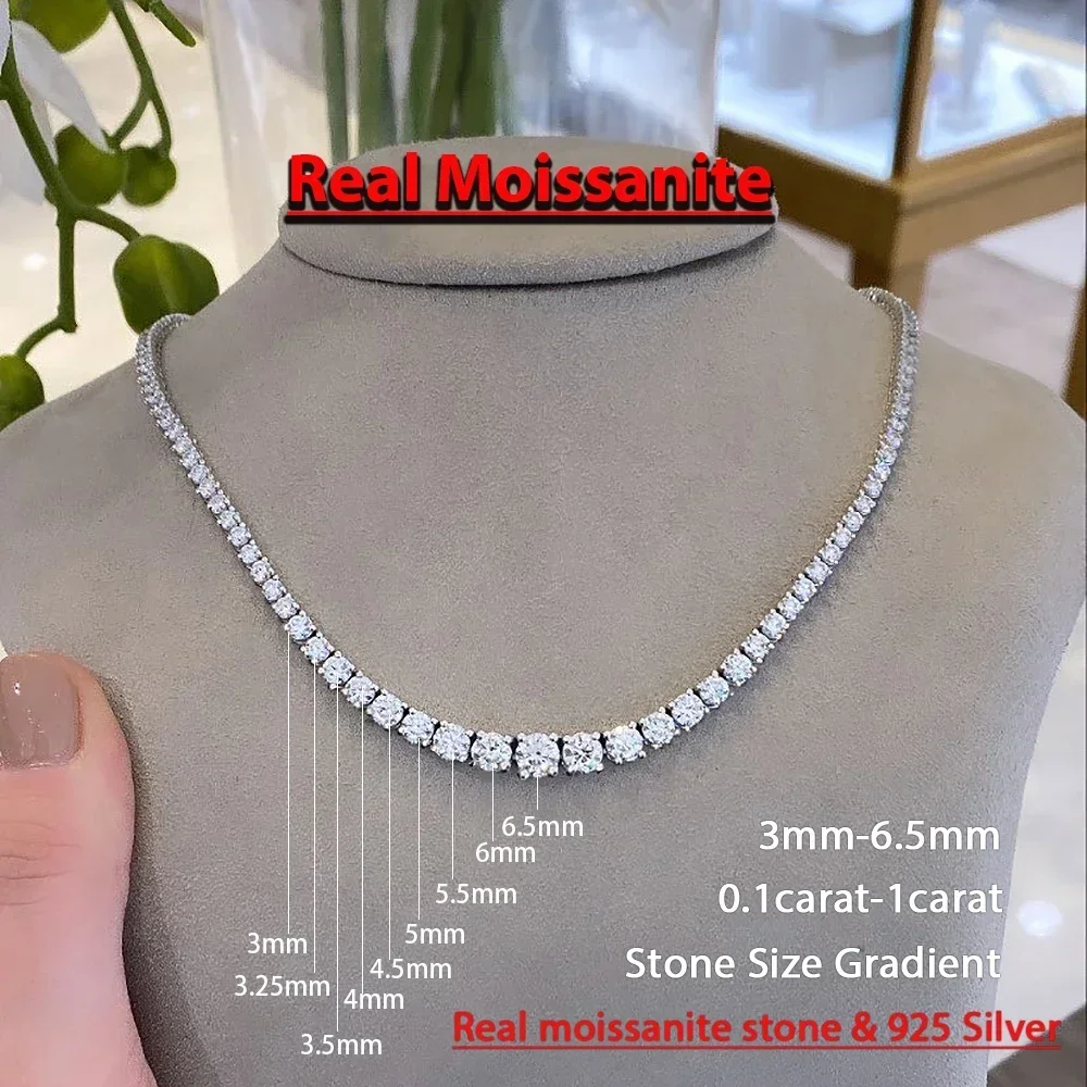 Naszyjnik tenisowy z moissanitami i certyfikatem - srebro próby 925 Big moissanite silve
