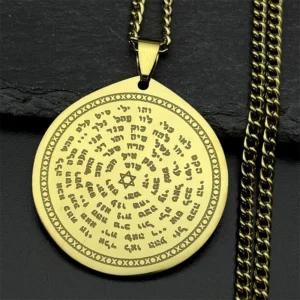 Naszyjnik ze stali nierdzewnej z wisiorkiem Tetragrammaton alfabet hebrajski Ciemne złoto