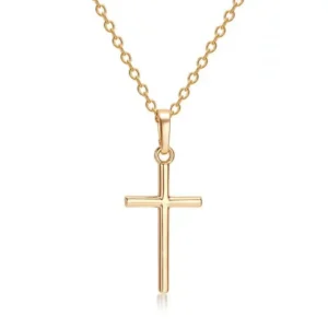 Naszyjnik z krzyżem na długim łańcuszku unisex Złoty